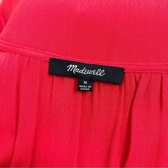 MADEWELL Mini Dress Womens Size Medium Red Ruffle Sleeve Crepe Lightweight Flowy - Picture 6 of 7